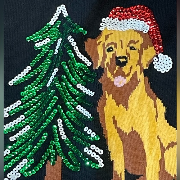 Quacker Factory Womens Black Sequined Christmas Sweater with Dog Tree Design M - Picture 7 of 8